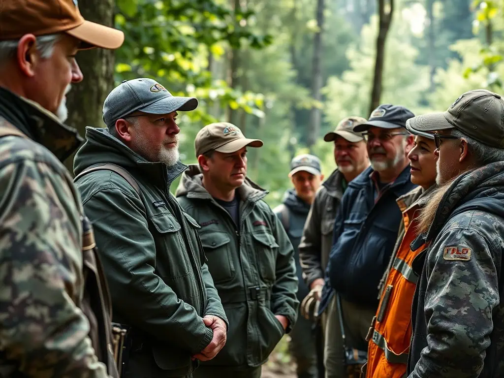 A photo of hunters participating in a training session on responsible hunting practices and wildlife conservation.