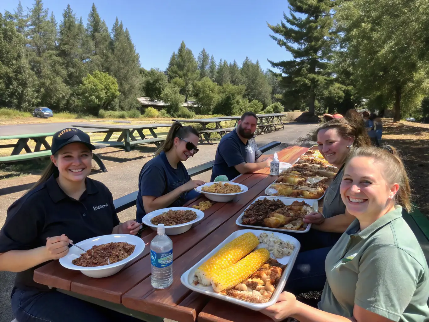 A group of local hunters and community members gathered at a local event, celebrating a successful hunting season and sharing traditional meals made from harvested game. The image highlights the cultural and social significance of hunting in the community.
