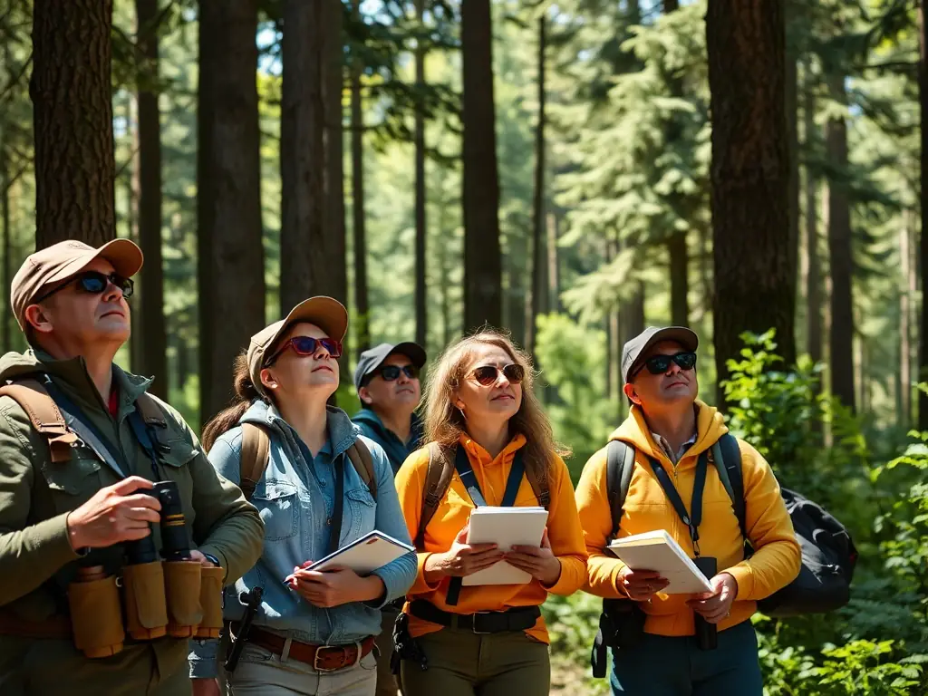 A photograph showing a wildlife monitoring team from SOCIETE INTERCOMMUNALE DE CHASSE DE DIRAC GARAT tracking animal populations and collecting data on species distribution and health.