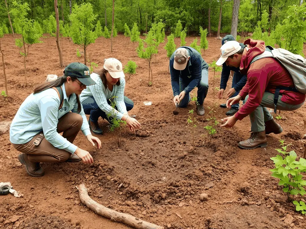 A photograph of a conservation project, such as habitat restoration or tree planting, illustrating the organization's commitment to sustainability.